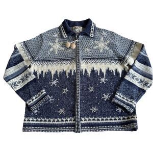 Heirloom Collectibles Womans Cardigan Sweater Snowflakes Holiday Winter Sz M